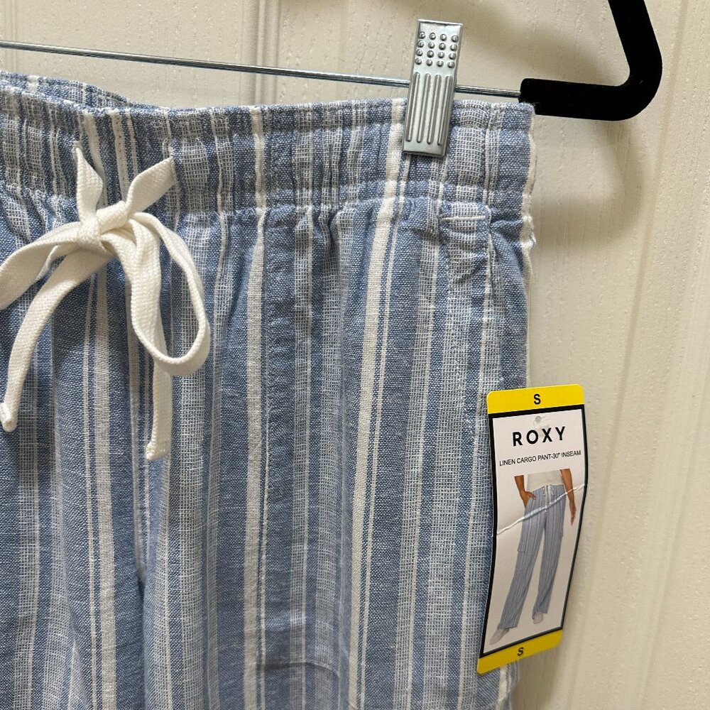 Roxy Women's Linen Blend Cargo Pant Size S Blue Cottagecore Coastal Boho (NEW) - Picture 5 of 15
